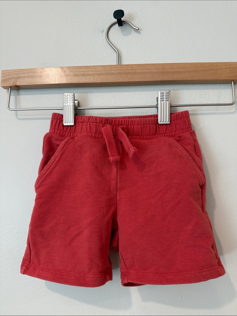 Miles the Label Elastic-Waist Pull-On Shorts in Washed Red Organic